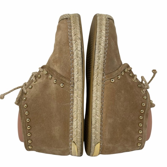 Stuart Weitzman - Beige Suede Lace-Up High Top Espadrilles W/ Gold Studs Sz 7M - Picture 5 of 16